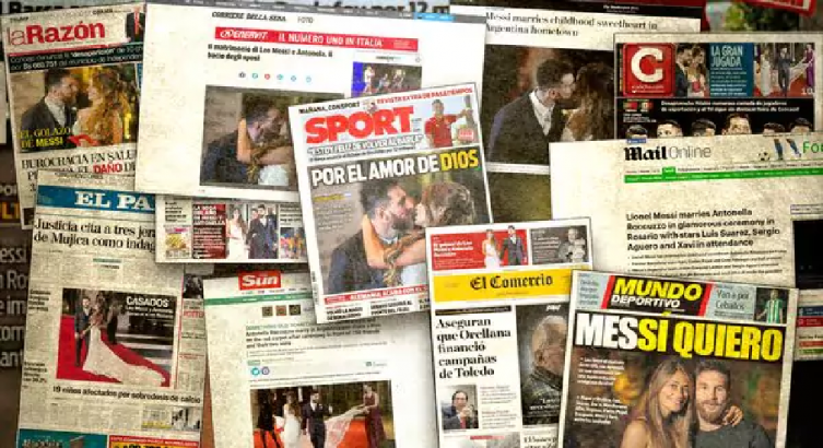 El casamiento de Messi en los diarios del mundo. INFOBAE