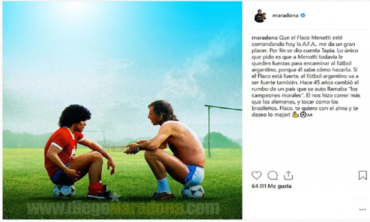 El posteo de Maradona para apoyar a Menotti - INFOBAE