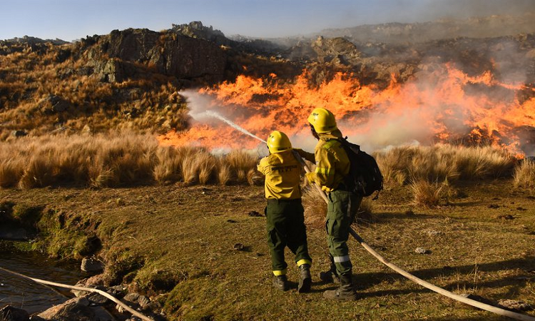 Bomberos combaten las llamas en el Parque Nacional Quebrada del Condorito, Córdoba - Infobae
