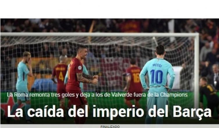 Los diarios españoles, duros tras la derrota del Barcelona de Messi en Italia. (Captura)