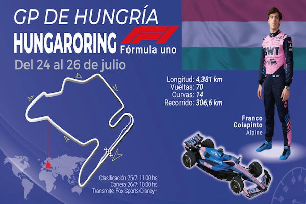 Franco Colapinto no estará en la primera práctica del GP de Hungría: el motivo y cuándo vuelve a correr. - (Infografía: Fernando Vinella).